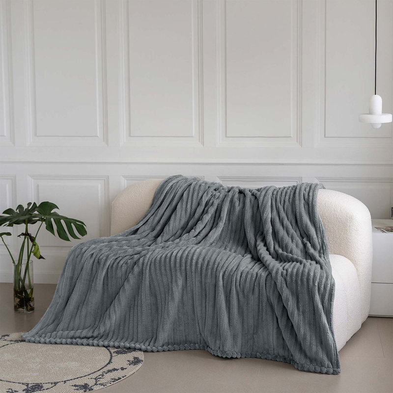 Rehana Snug Soft Chunky Ribbed Cord Plush Throw Blanket, W200 x L240cm, Silver