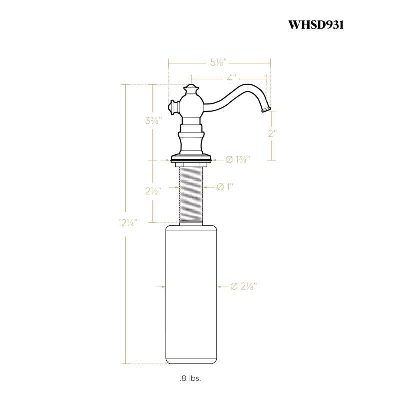 Whitehaus 5" deck mount solid brass kitchen soap and lotion dispenser, Antique Brass