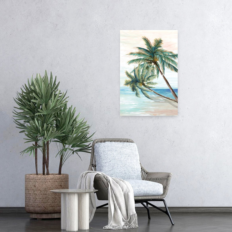 Hawaï, plage II, serein, vibrant, palmier abstrait, art côtier, H 24 po x l 16 po