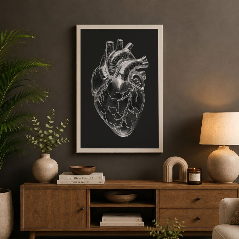 Anatomical Heart Study Modern - Wrapped Canvas, 30x20 - 76.2 x 50.8 cm, Taupe Border