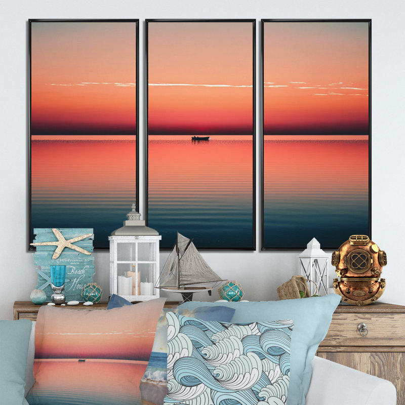 Coucher de soleil sur la pleine lune «Mnmalstc Sunset Durng the Full Moon», reproduction sur toile 3 pièces