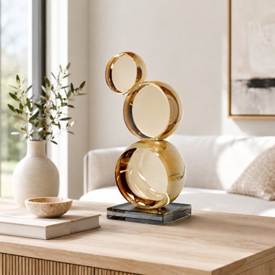Sculpture de table orbe en cristal ambre moderne H 8,66 po