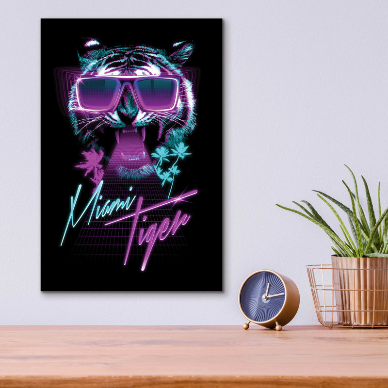 Art mural épique «Miami Tiger» par Robert Farkas, verre acrylique, H 16 po x l 12 po x P 0,13 po