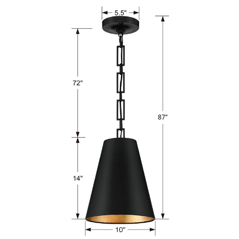2 - Light Pendant, Matte Black/Antique Gold