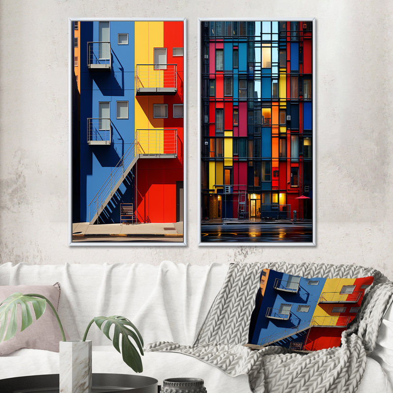 «Cityscape Street Vibations» 2 - pièces sur, Cadre blanc, H 40 po x l 40 po