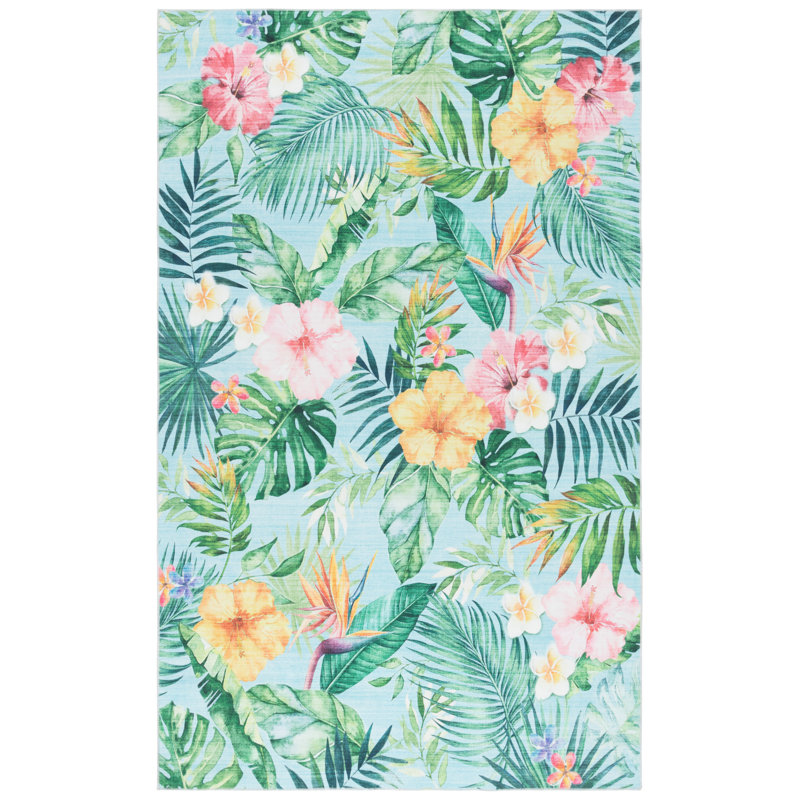 Biranna 849 Performance Machine Washable Floral Rug, Rectangle 6' x 9'