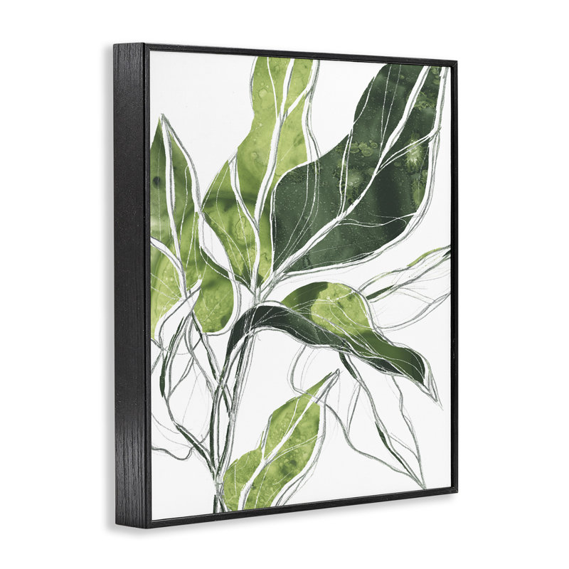 Motif de lignes vert palmier expressif, Giclée encadrée noir minuit, H 14 po x l 11 po