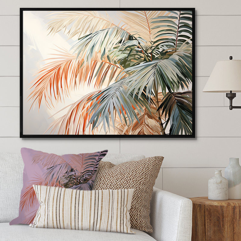 Minimalisme, tranquillité tropicale, palmiers I sur toile, Cadre flottant noir, H 24 po x l 32 po x P 1 po