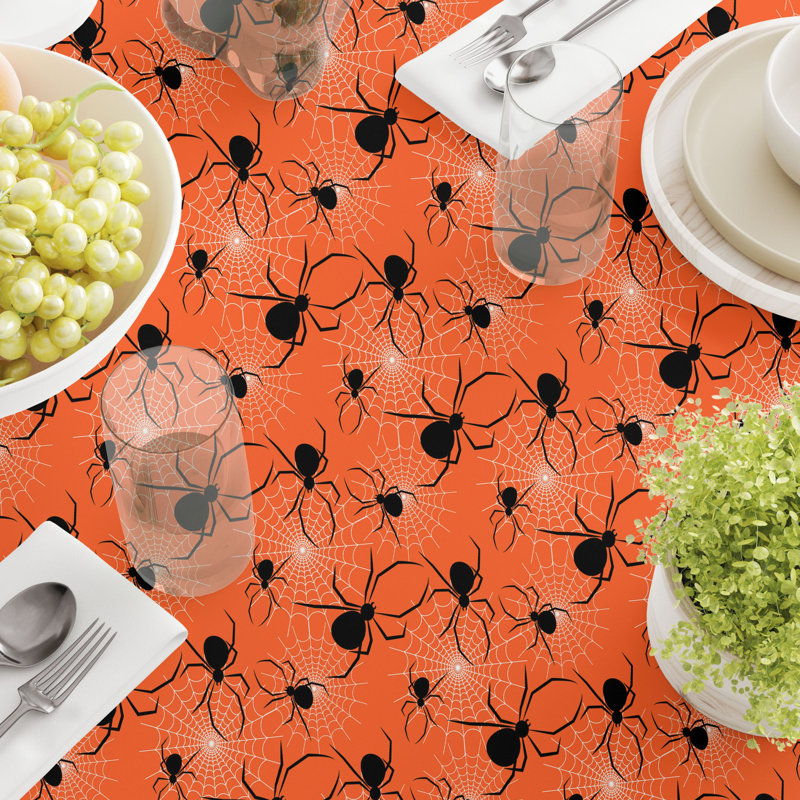Geometric Round Halloween Tablecloth, 84" L x 84" W, Halloween Spiders Web