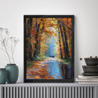 Art encadré noir minimaliste prêt à accrocher le chemin à travers la forêt, cadeau d'art mural pour la maison et la décoration d'appartement