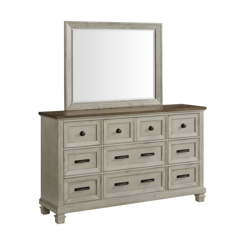Ensemble commode et miroir Pena brun moyen et pierre délavée
