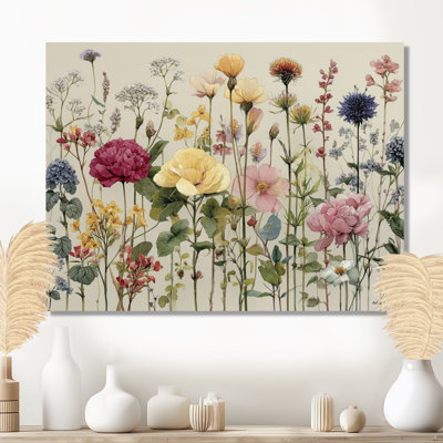 Délicat mur de fleurs sauvages - impressions sur toile de fleurs sauvages, art floral rose