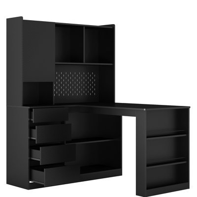 Office Desk With Led , Material, Easy To Clean Surface For Productive Work L Shaped Bookshelf And Spacious Desktop, Functional
