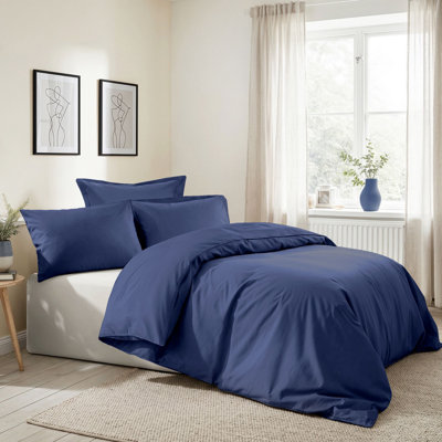 Luxurious Ranforce King Quilt Cover Set, Sax Blue, 102.4 x 86.6 inches | 100% Cotton, 155 Thread Count | Includes 2 Pillowcases (23.6 x 23.6 inches), Button Closure | Machine Washable for Easy Care & Comfort