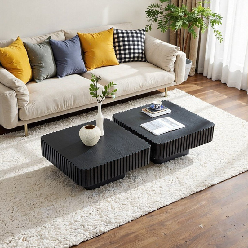 Ensemble de 2 tables basses cylindriques carrées noires 31,5 po, Noir