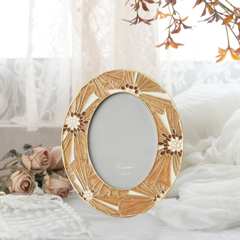 Oval Desktop Picture Frame with Floral Decor for 3.5" X 5" Picture