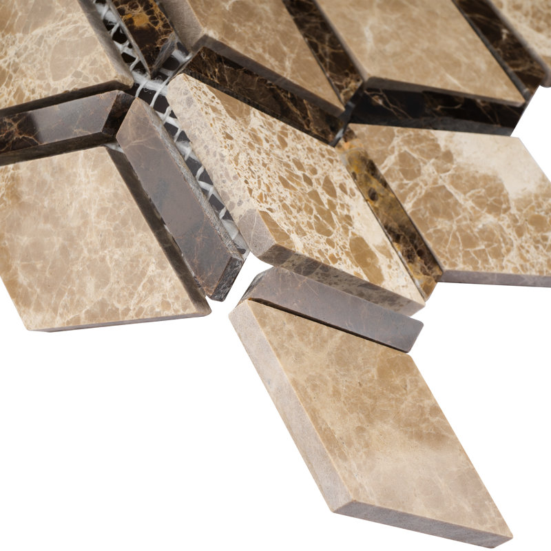 Carreau de mosaïque en marbre poli géométrique 9,65 po x 10,63 po Emperador, Brun/beige