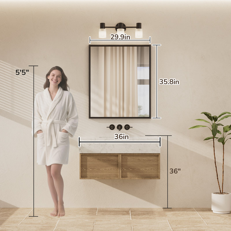 Miroir de salle de bain rectangulaire, 30 po x 36 po, Nickel brossé