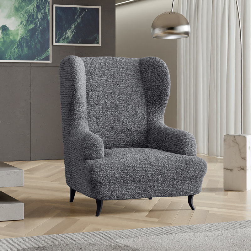 Housse extensible pour fauteuil à oreilles - Facile à nettoyer et durable - Collection Comfort, Gris foncé