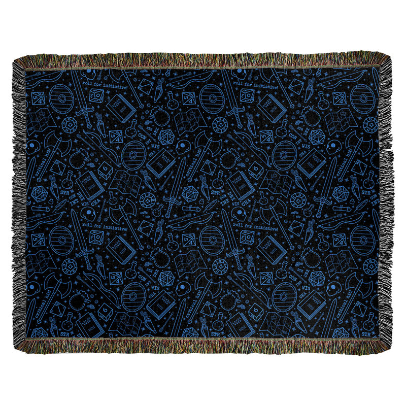 Couverture en coton tissé Katelyn Elizabeth, l 60 po x L 80 po, Noir / bleu