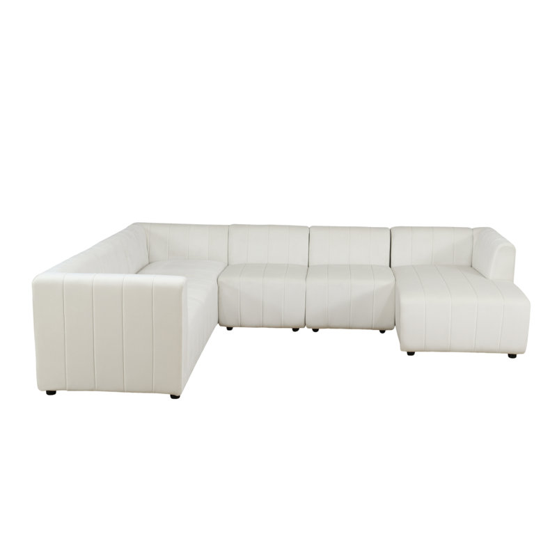 120" Wide 6- Piece White Microfiber Reversible Modular Living Room Sectional Sofa, Right Hand Facing