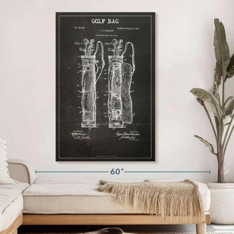 «Sports Blueprints Golf Bag BW» sur toile, H 51 po x l 34 po x P 1,25 po