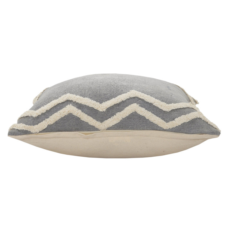 Contemporary Gray Chevron Overtufted Cotton Throw Pillow Set