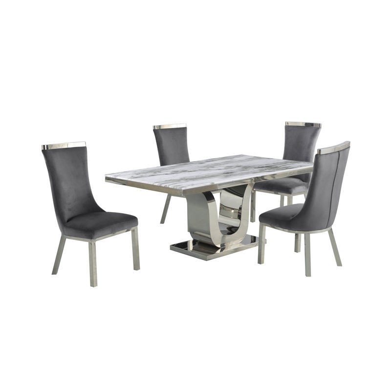 Cayley 6 - Person Pedestal Dining Set, Dark Gray, 5 Piece