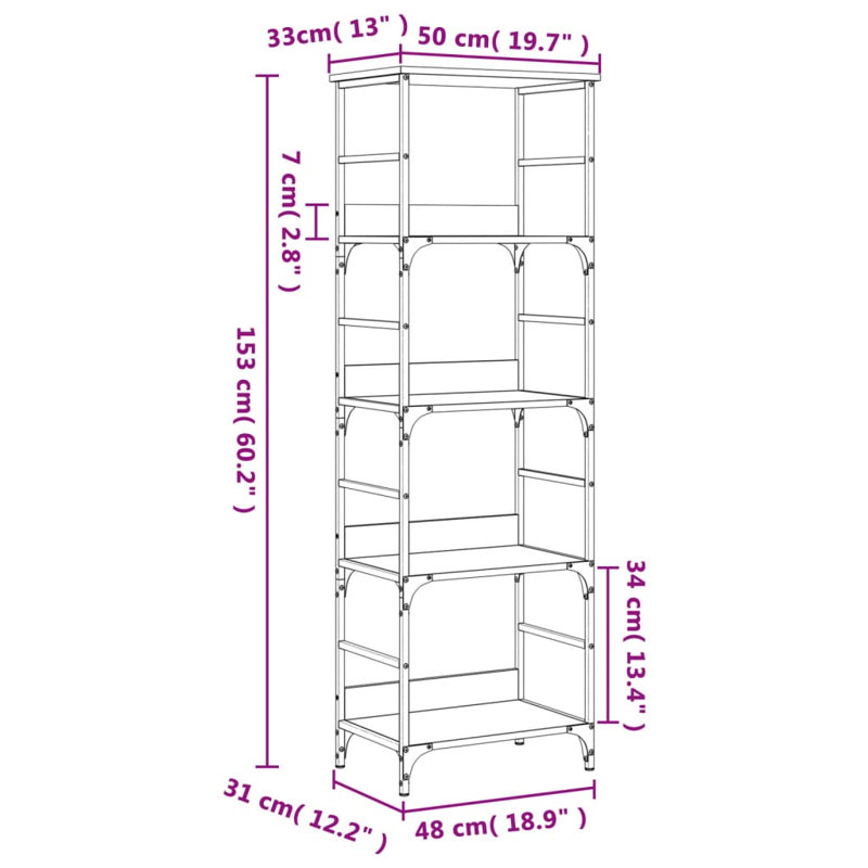 Nevah 153cm H x 50cm W Steel Etagere Bookcase, Smoked Oak