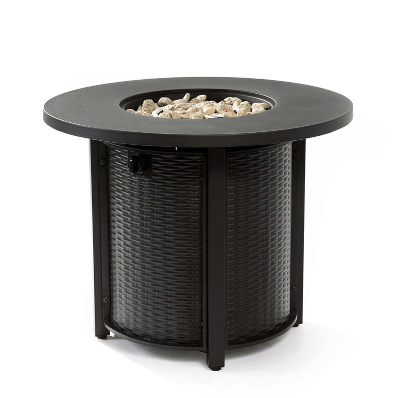 Round Fire Pit Table Propane Fire Table with Lava Rocks