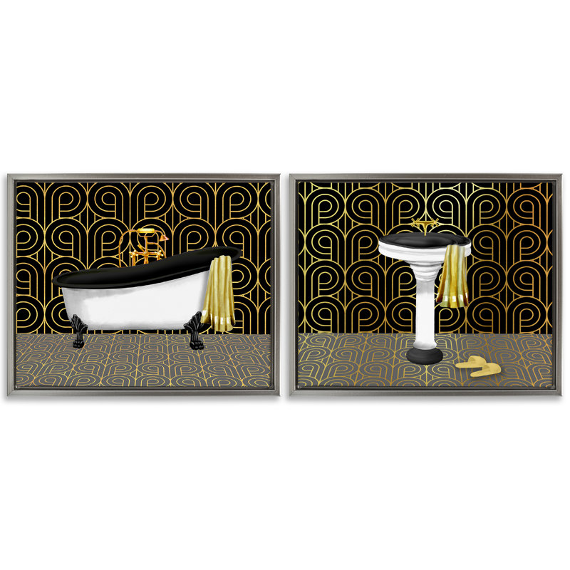 Ensemble de 2 toiles flottantes élégantes à motif géométrique déco, design par Conrad Knutsen, H 25 po x l 31 po