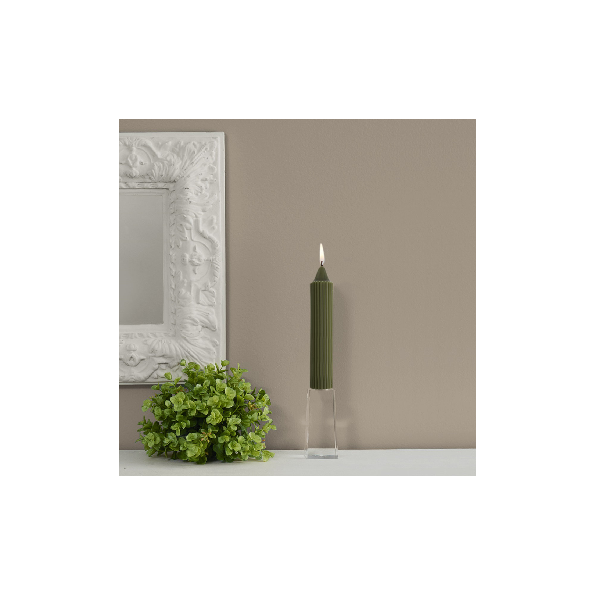 Grecian Collenette Unscented Taper Candle, Dark Olive, 7" H x 1.25" W x 1.25" D
