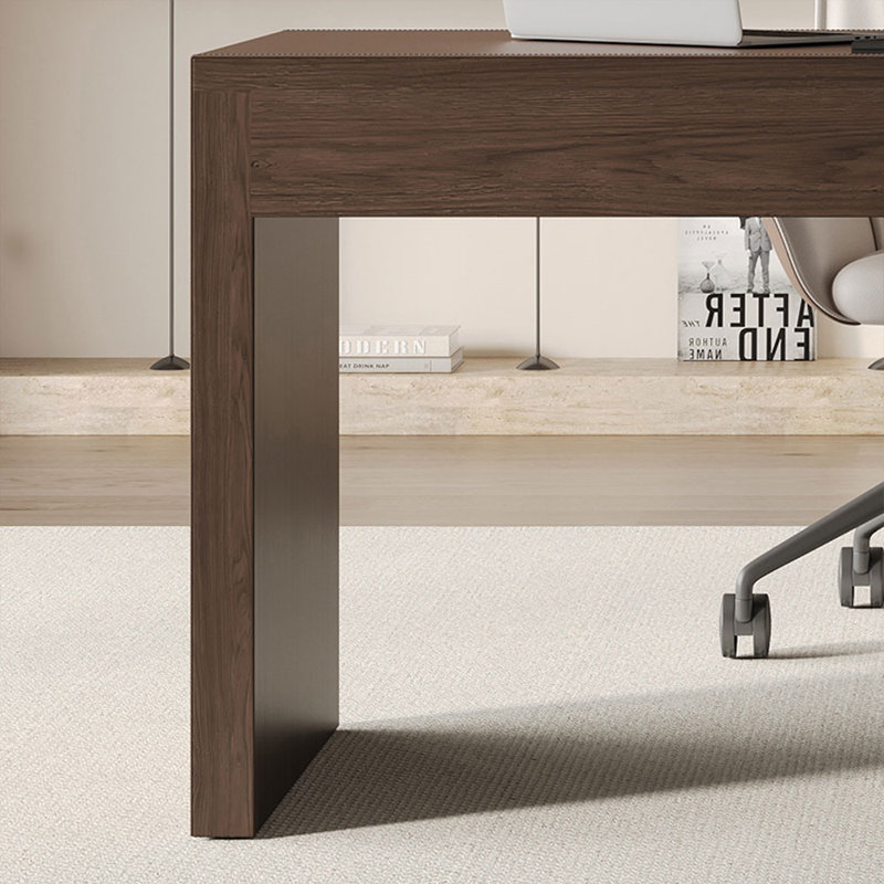 Bureau rectangulaire brun clair + bois manufacturé + cuir avec 3 tiroirs, H 29,92 po x l 62,99 po x P 23,62 po