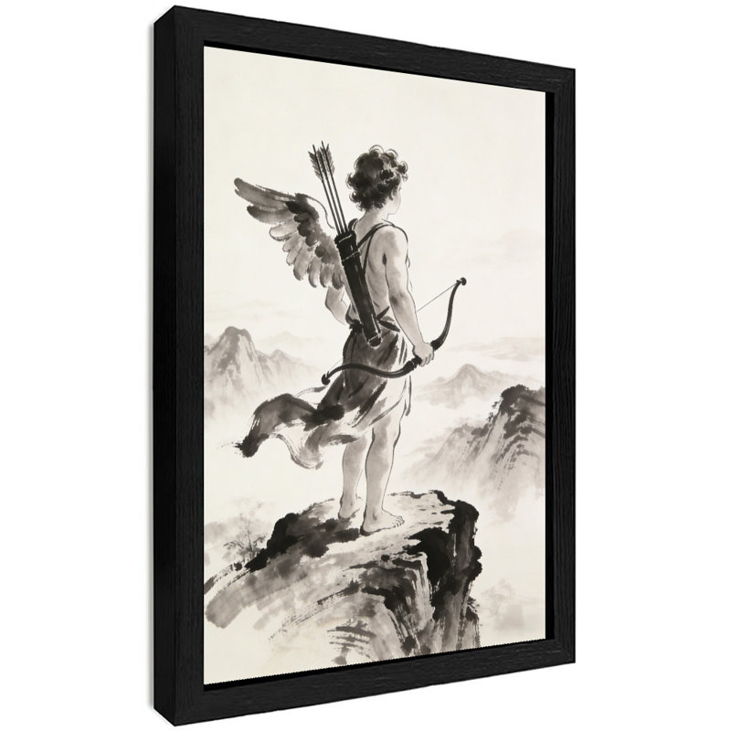 Reproduction d'art encadrée noire "Cupidon tenant un arc et une flèche", impression sur le thème de la Saint-Valentin