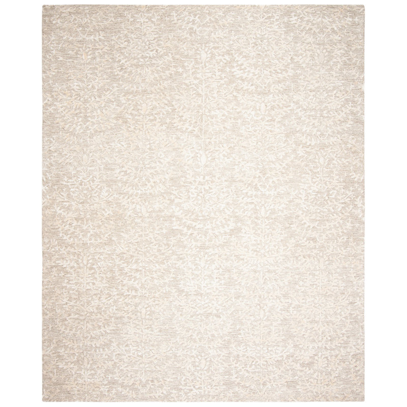 Tapis floral ivoire / beige en laine touffeté à la main Authneil, Rectangle 9 pi x 12 pi