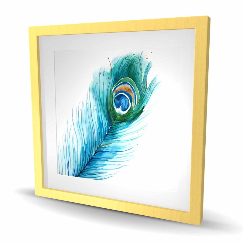 Longue impression de plumes de paon - Turquoise encadrée Home Decor, H 24 po x l 24 po, Doré