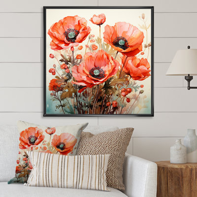 Red Serene Poppy Meadows I - Art mural coquelicot