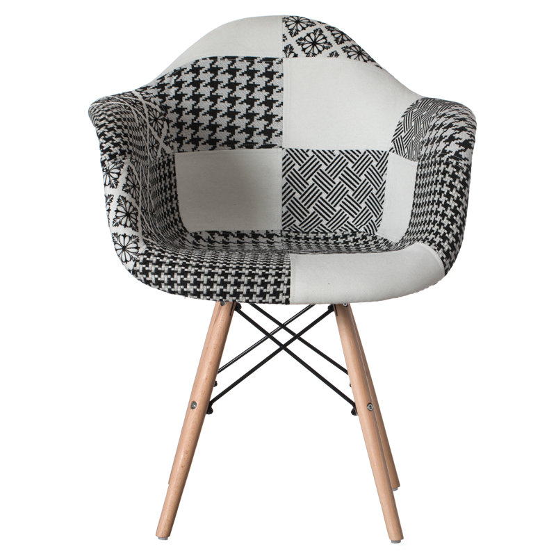 Dearbhl 16'' H Fabric Upholstered Beech Armchair, Black & White, 1