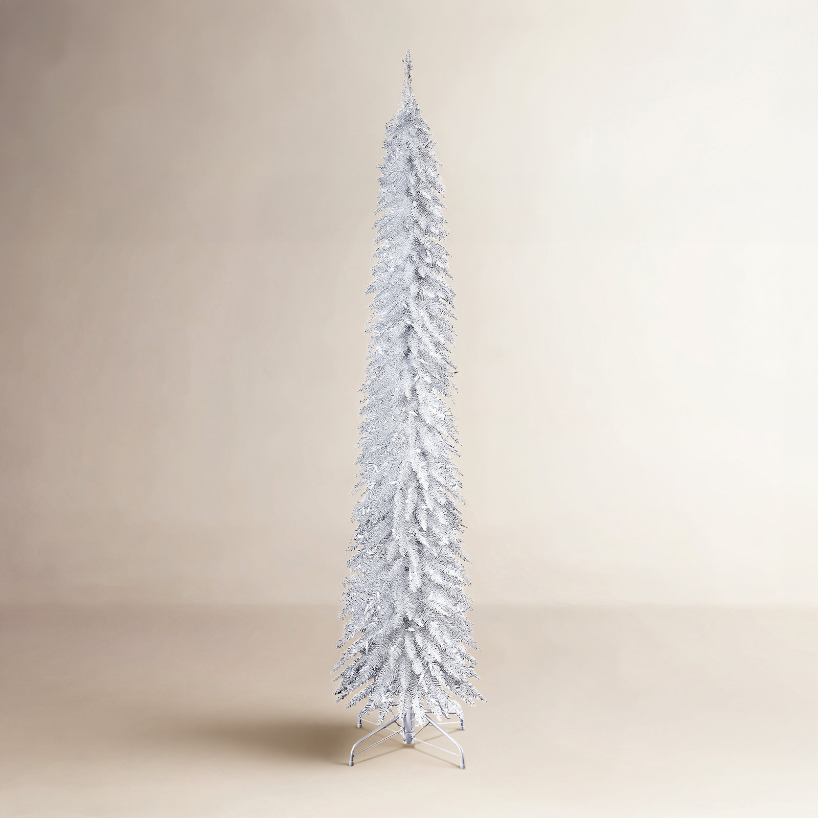 Home Heritage 7 Foot Pencil Slim Artificial Prelit Christmas Tinsel Tree, Silver