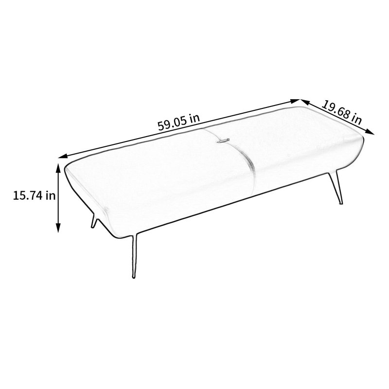 Banc rembourré en cuir véritable Meldia, Crème, H 15,74 po x l 59,05 po x P 19,68 po