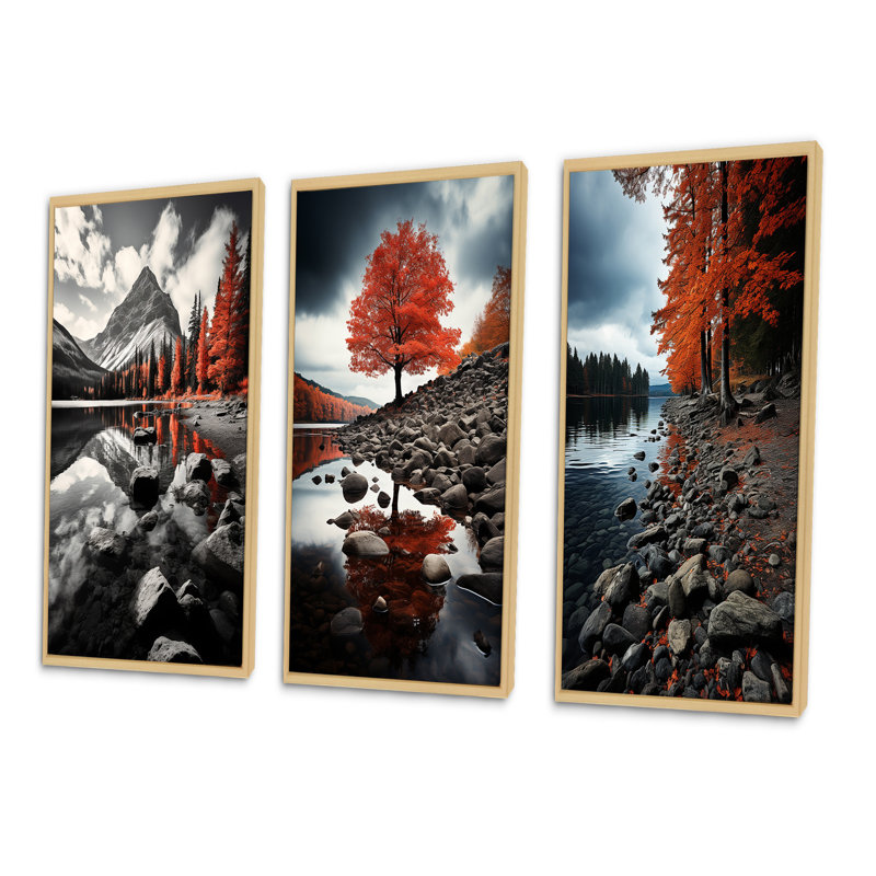 «Canada Beautiful Landscape Black», 3 pièces, Encadré naturel, H 40 po x l 60 po