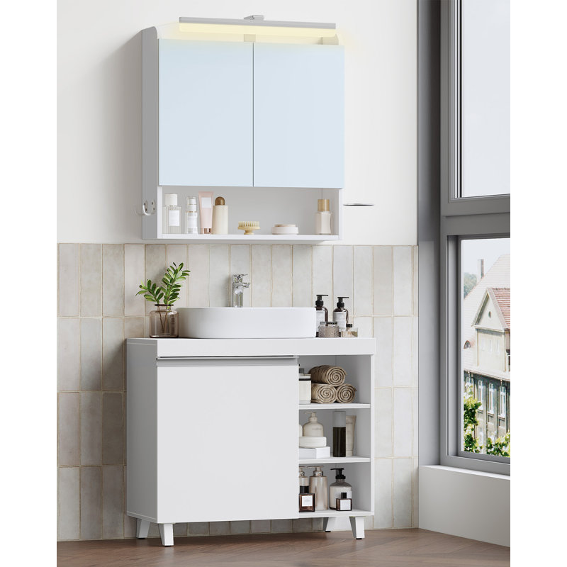 Under Sink Bathroom Cabinet, Under Sink Cabinet with Drawers and Open Storage, Bathroom Sink Unit for Washbasins with Pedestal and Feet, Bathroom Vanity Unit, White 