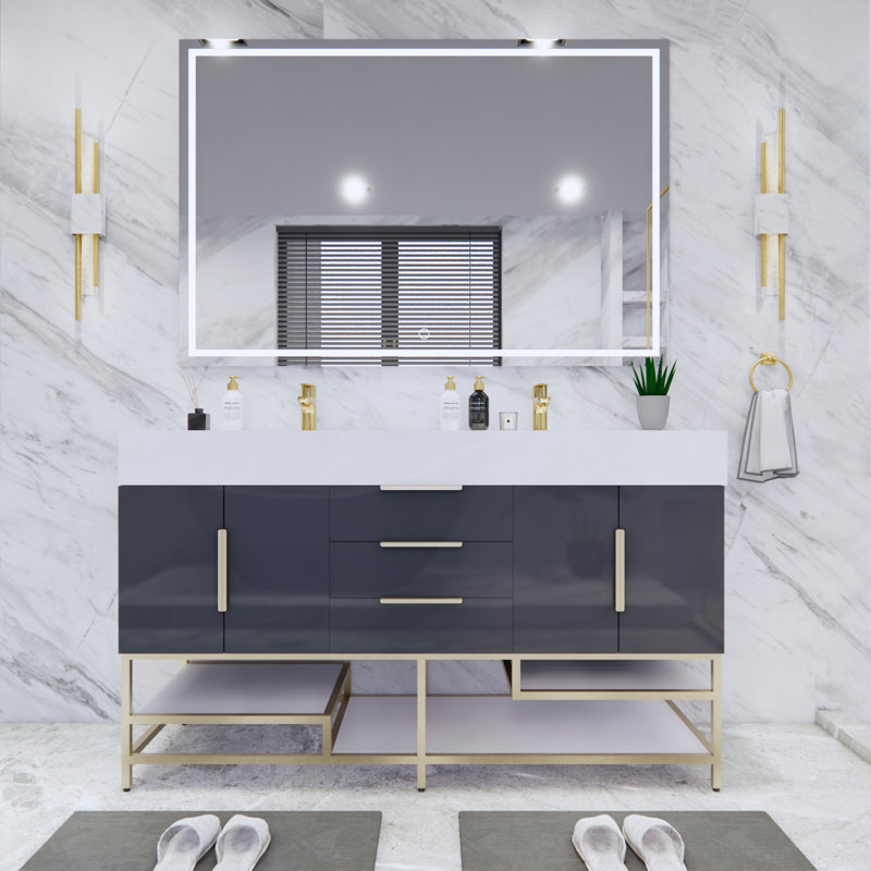 Ensemble de meuble-lavabo double 59 po Glasgow, Gris foncé à haute brillance