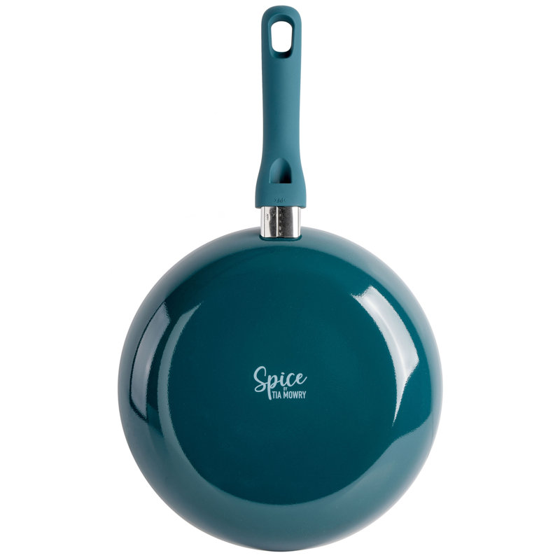 Spice By Tia Mowry 12 Inch Healthy Ceramic Nonstick Aluminum Skillet with Bakelite Handle in Teal
