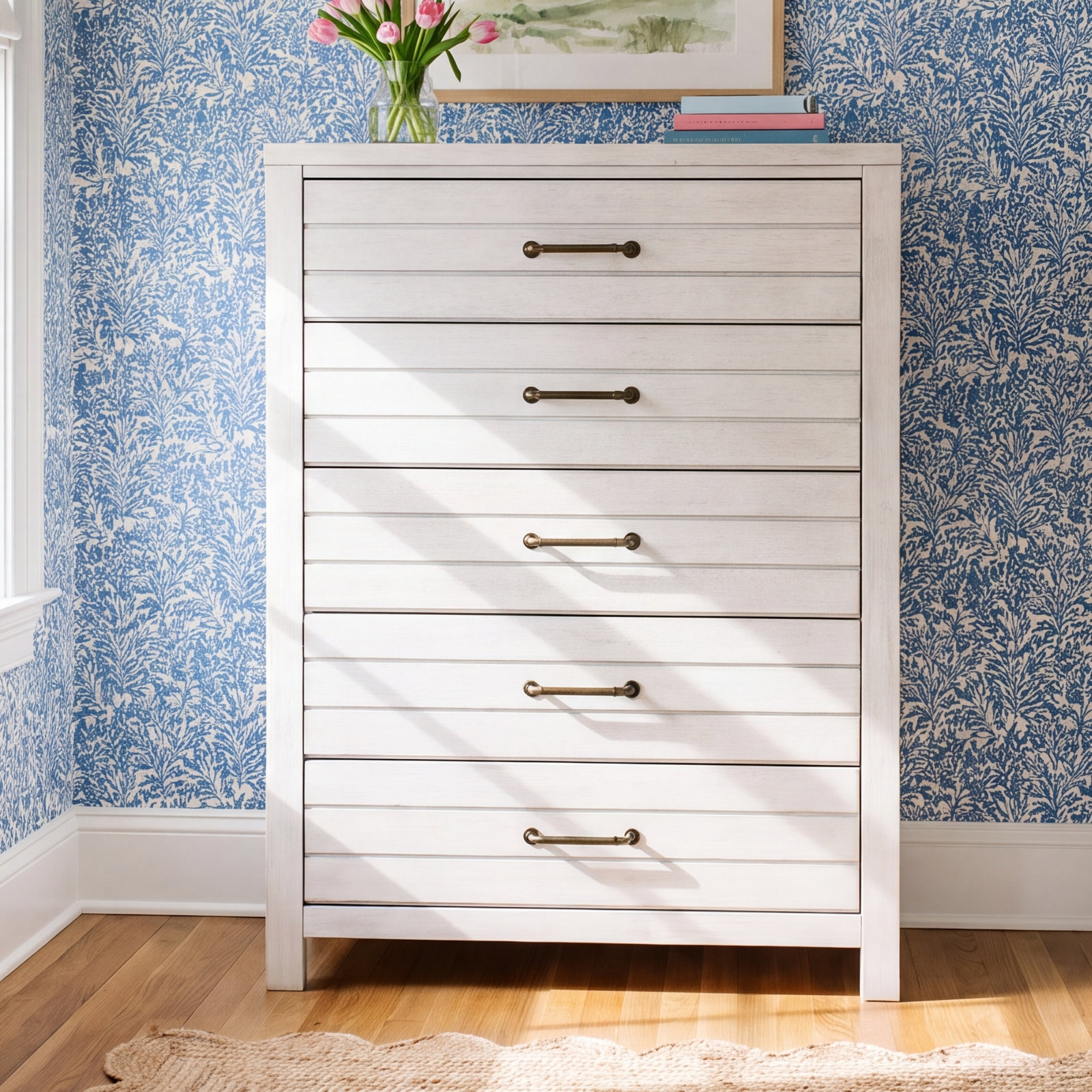 Tyson 5-Drawer Chest, Stone Path White
