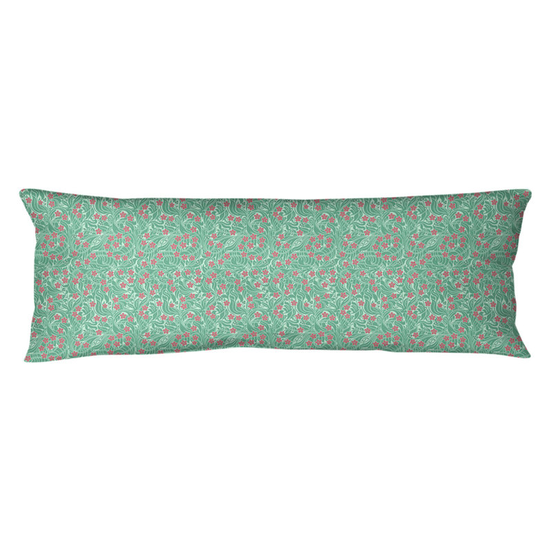 Coussin lombaire à motif floral tourbillony, Bourre en polyester, Vert et rose, Molleton moelleux