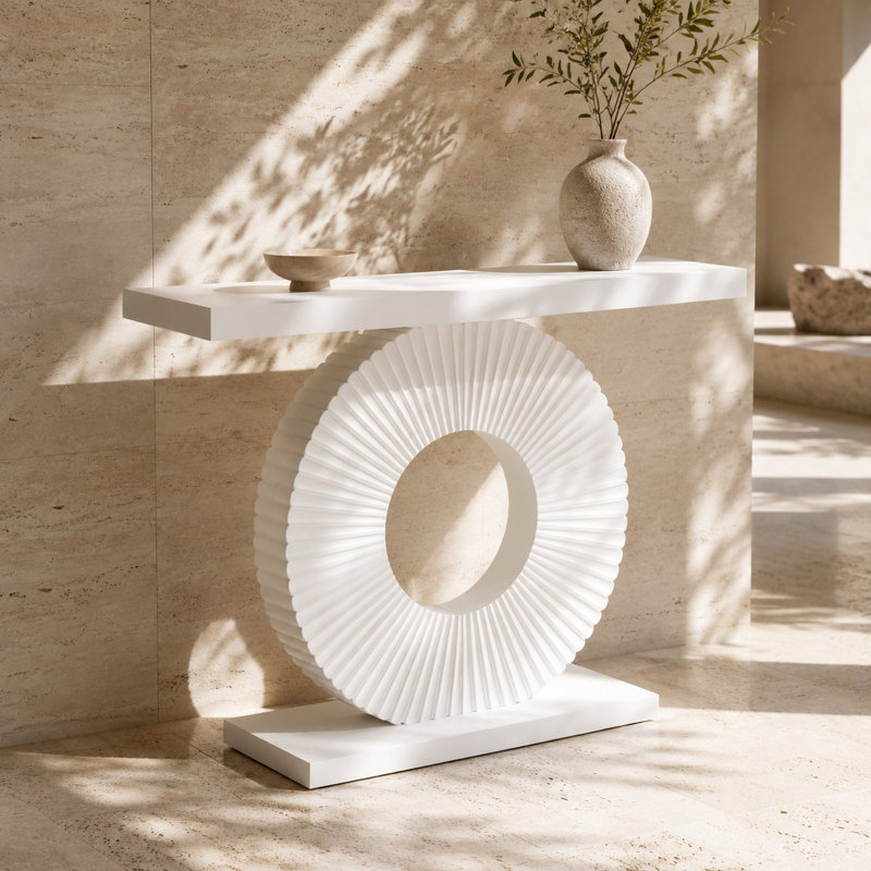 Console moderne à base géométrique, Blanc, Blanc, Blanc