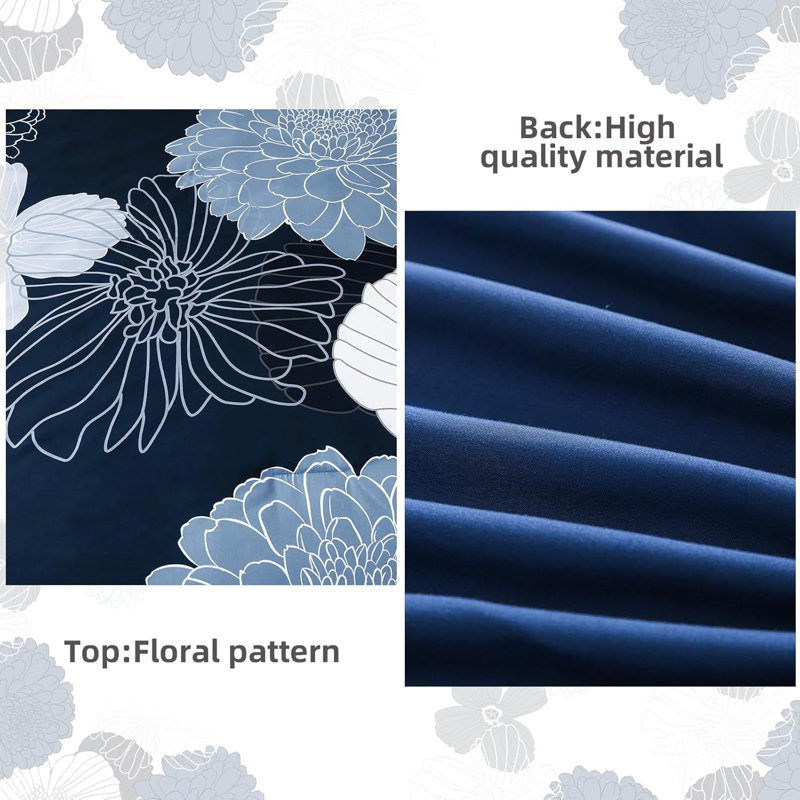 7 Pieces Flower Pattern Comforter Set Queen Size, Blue Floral, Queen Comforter + 7 Additional Pieces