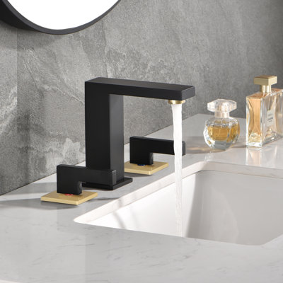 SUMERAIN Widespread Bathroom Faucet 8 Inch 2 Handle Vintage Basin Faucet 3 Hole Vanity Faucet, Black and Gold
