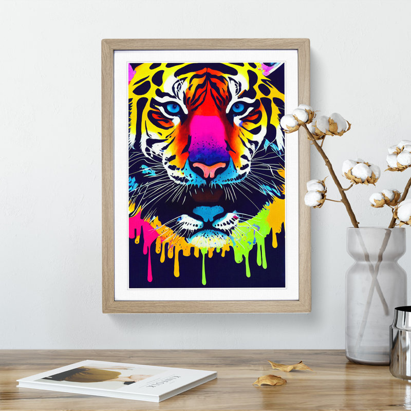 Tiger Splash No.5 Abstract 1 Piece Single Picture Frame Painting, 64cm H x 46cm W x 2cm D, Oak Framed